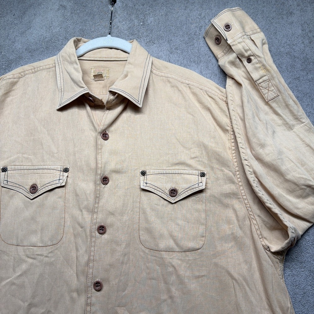 Trevero Men's Khaki Linen‎ Blend Button Up Shirt XXL